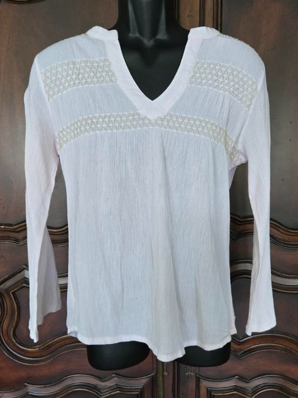 DOTTI LONG SLEEVE 100% COTTON BLUSH TOP WOMEN'S SIZE L